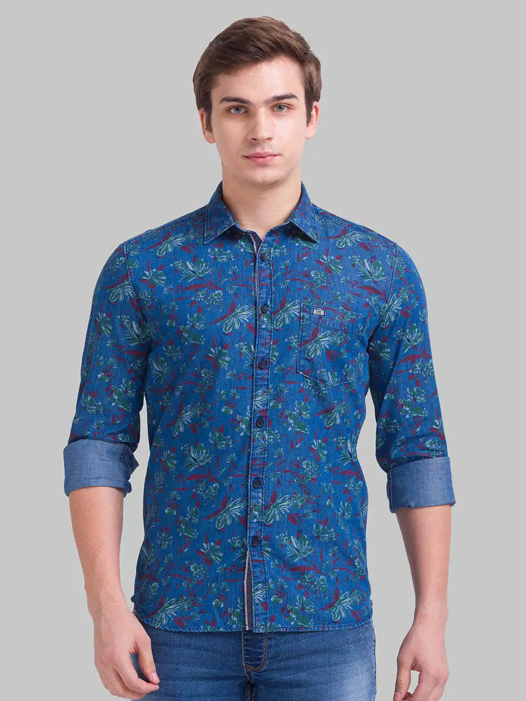 Men Blue Slim Fit Print Cotton Full Sleeve Shirts