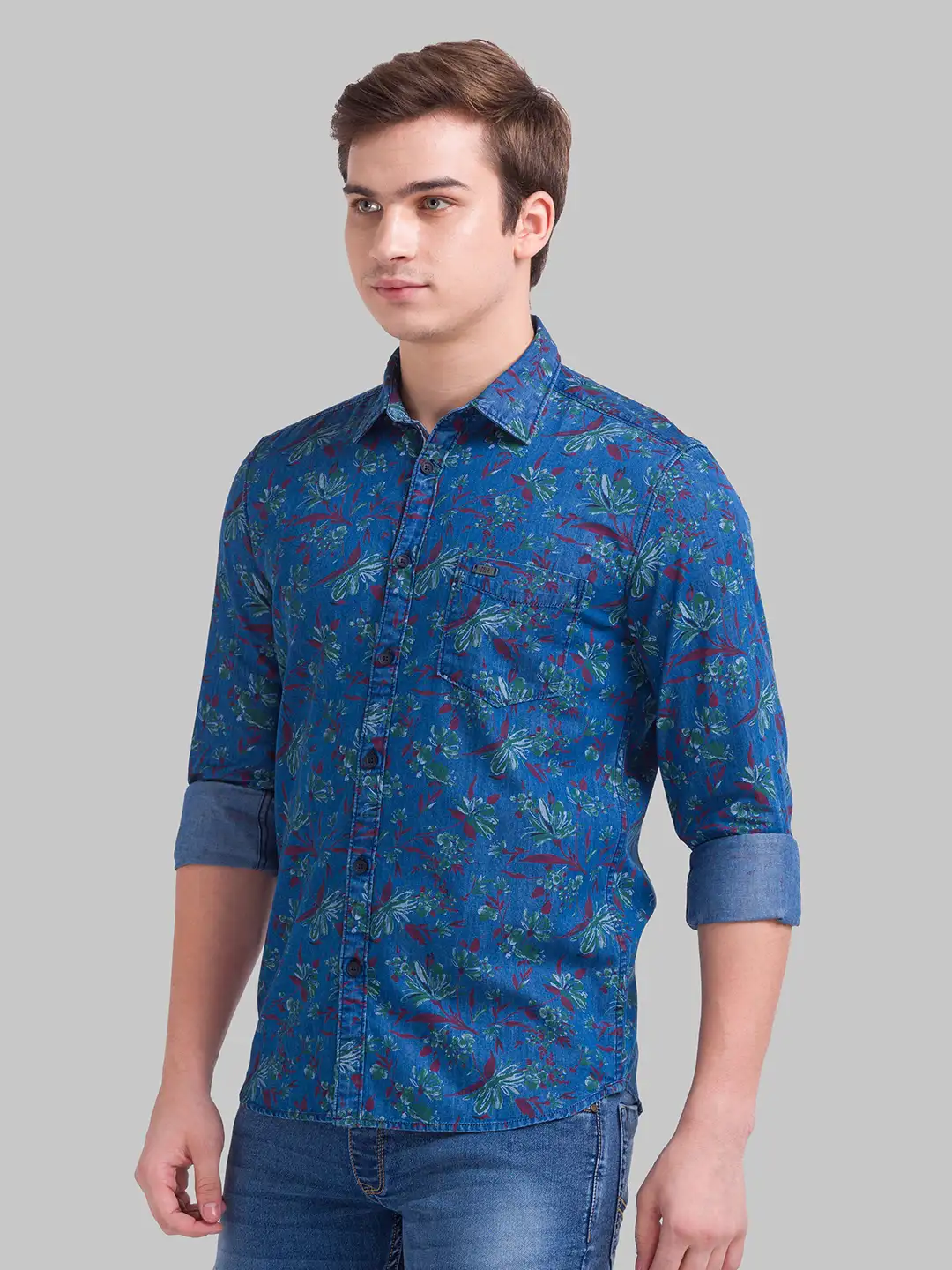 Men Blue Slim Fit Print Cotton Full Sleeve Shirts - Image 3