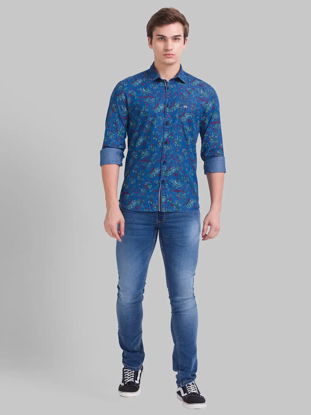 Men Blue Slim Fit Print Cotton Full Sleeve Shirts - Image 5
