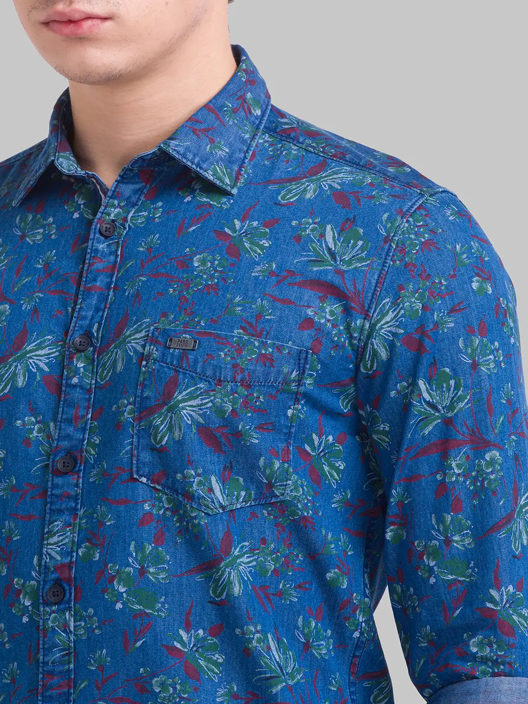 Men Blue Slim Fit Print Cotton Full Sleeve Shirts - Image 6