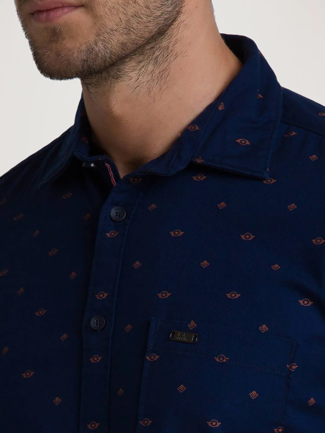 Men Blue Slim Fit Print Cotton Full Sleeve Shirts
