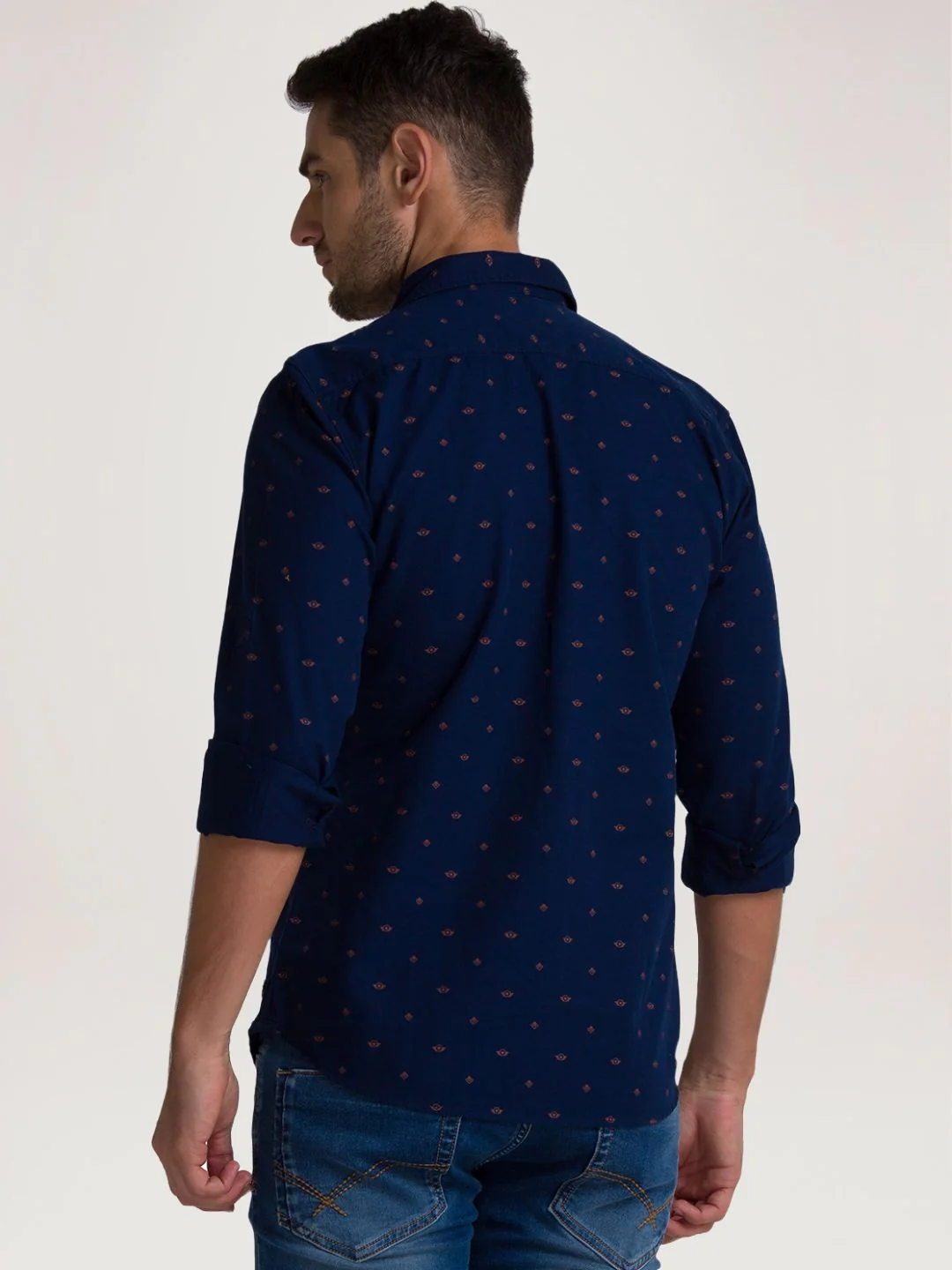 Men Blue Slim Fit Print Cotton Full Sleeve Shirts - Image 3