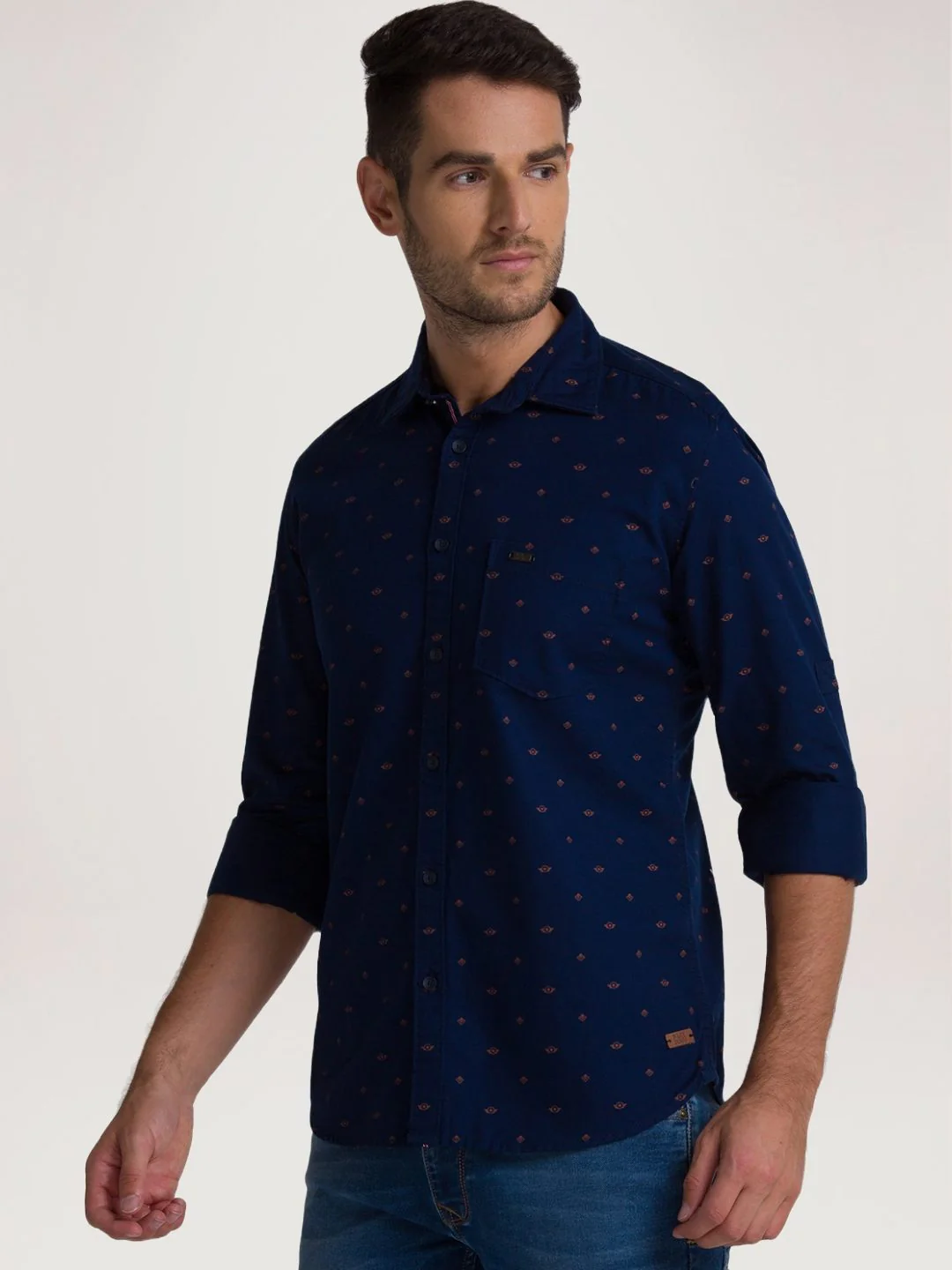 Men Blue Slim Fit Print Cotton Full Sleeve Shirts - Image 4