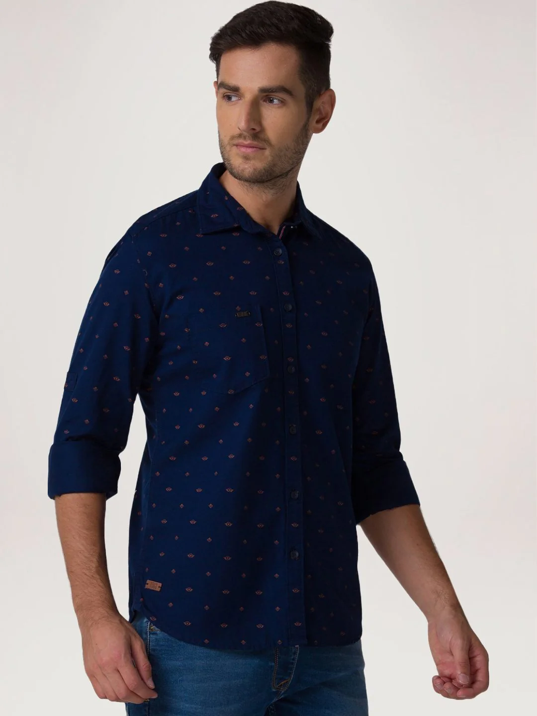 Men Blue Slim Fit Print Cotton Full Sleeve Shirts - Image 5