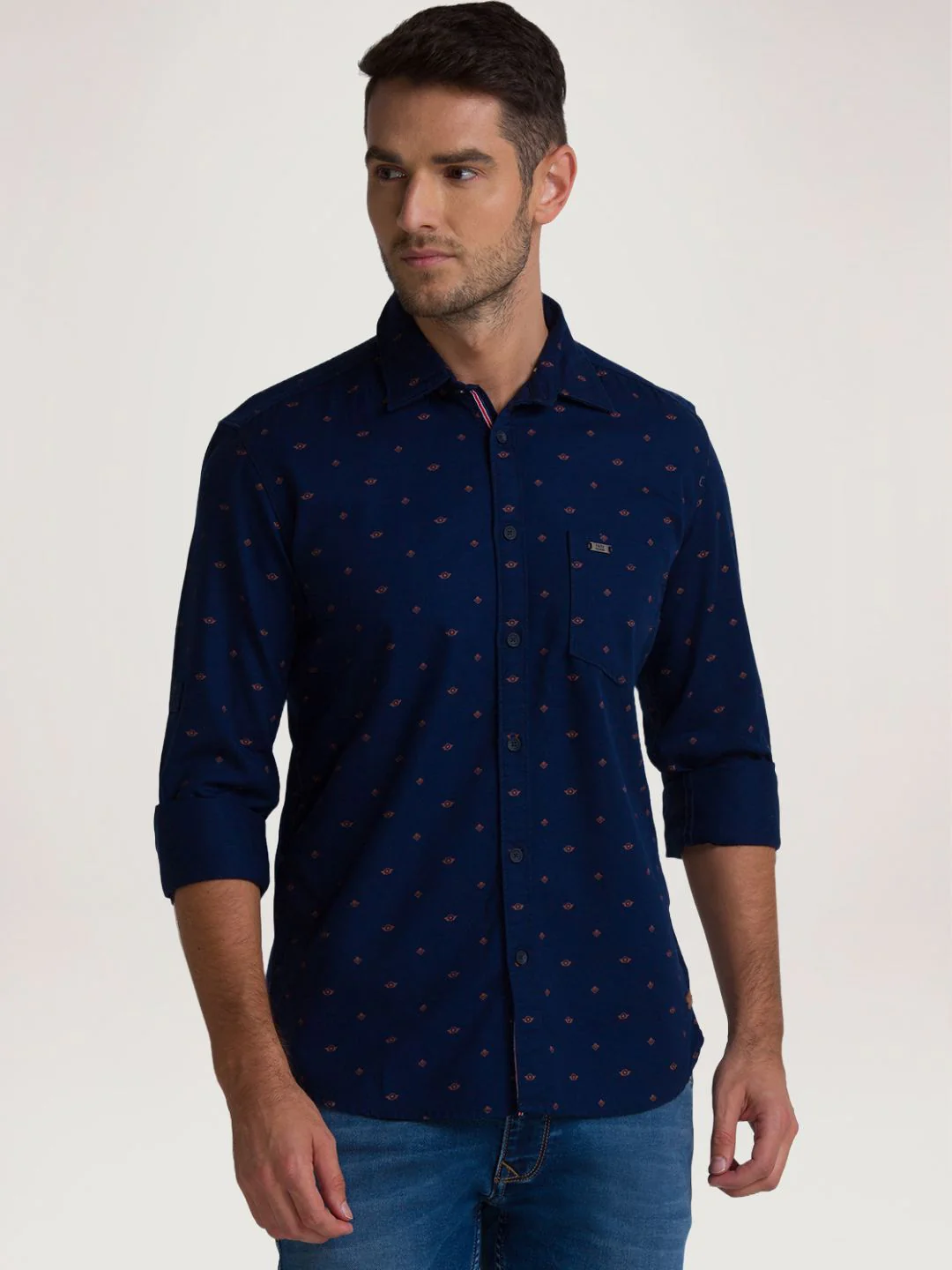Men Blue Slim Fit Print Cotton Full Sleeve Shirts - Image 6