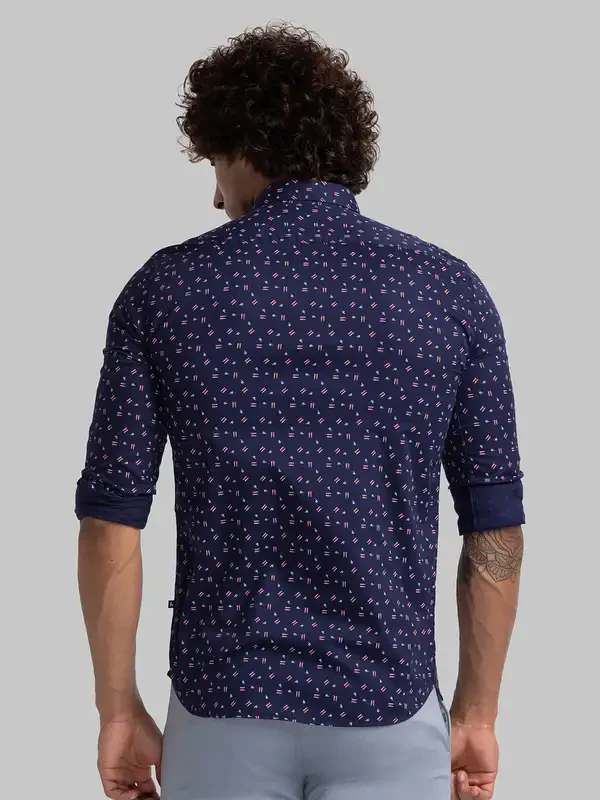Men Blue Slim Fit Print Cotton Full Sleeve Shirts - Image 4