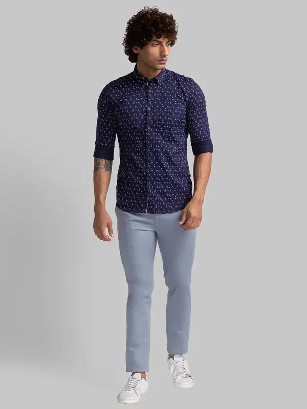 Men Blue Slim Fit Print Cotton Full Sleeve Shirts - Image 5