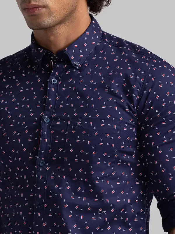 Men Blue Slim Fit Print Cotton Full Sleeve Shirts - Image 6