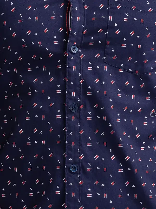 Men Blue Slim Fit Print Cotton Full Sleeve Shirts - Image 7