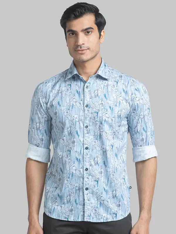 Men Blue Slim Fit Print Cotton Full Sleeve Shirts