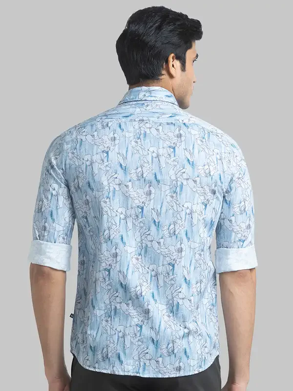 Men Blue Slim Fit Print Cotton Full Sleeve Shirts - Image 4