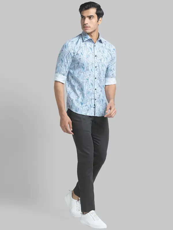 Men Blue Slim Fit Print Cotton Full Sleeve Shirts - Image 5
