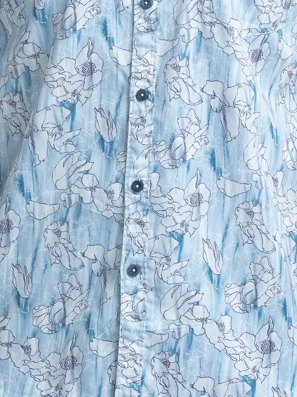 Men Blue Slim Fit Print Cotton Full Sleeve Shirts - Image 7