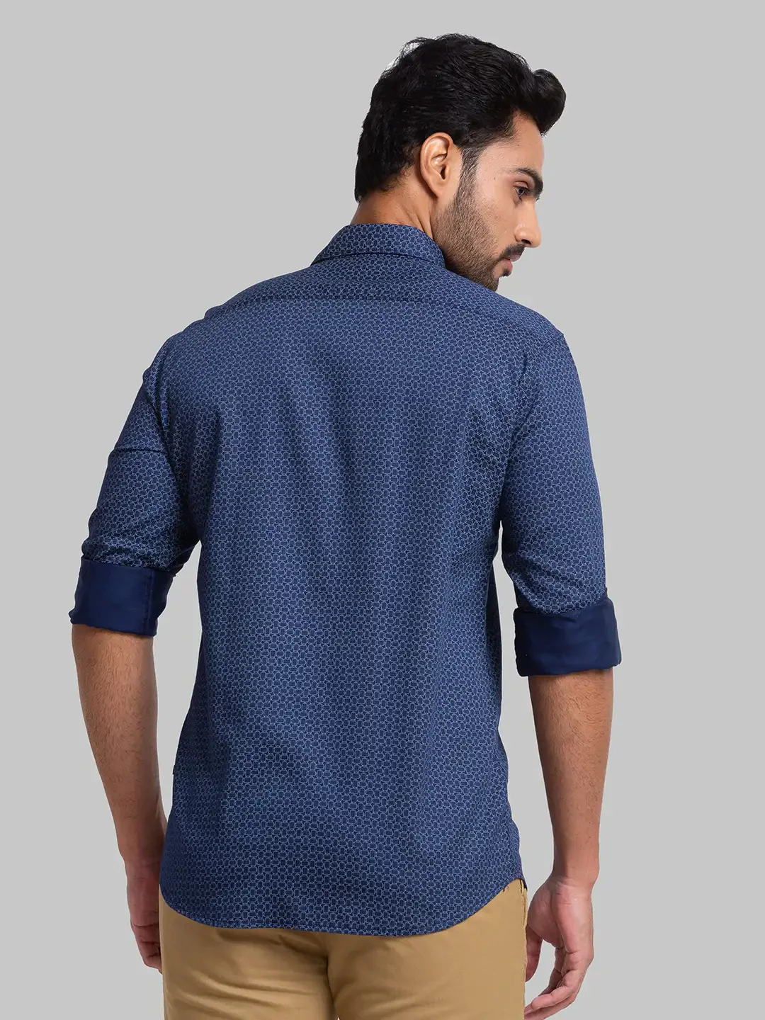 Men Blue Slim Fit Print Cotton Full Sleeve Shirts - Image 4