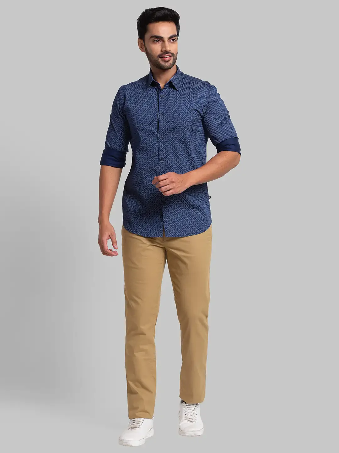 Men Blue Slim Fit Print Cotton Full Sleeve Shirts - Image 5