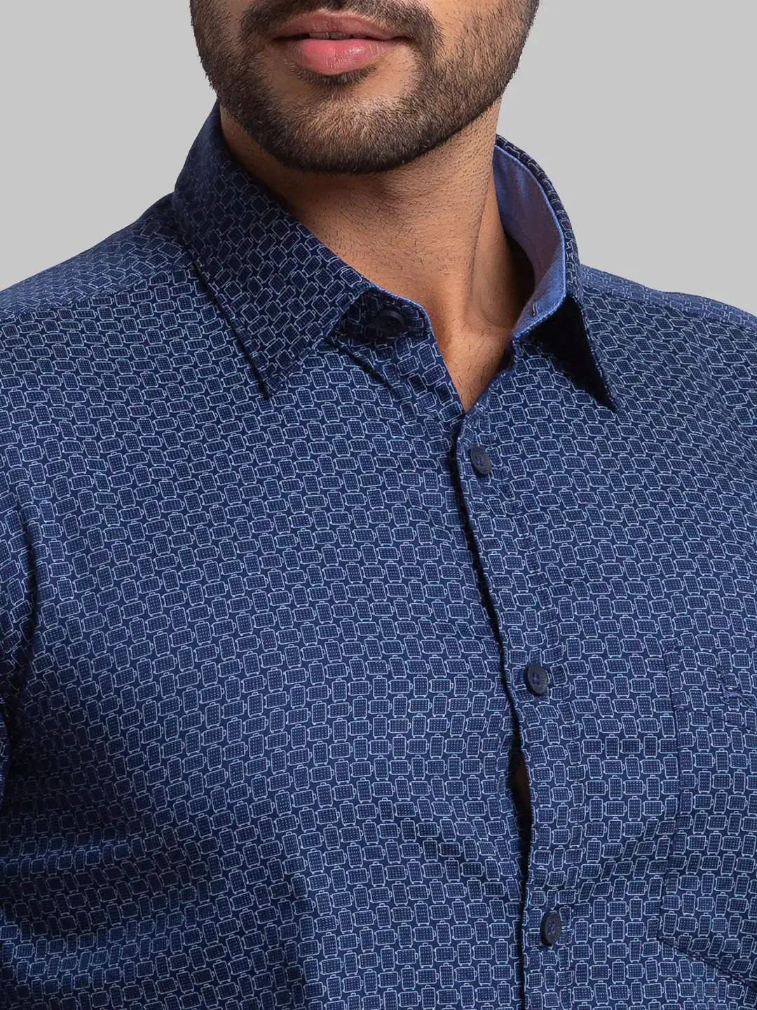 Men Blue Slim Fit Print Cotton Full Sleeve Shirts - Image 6