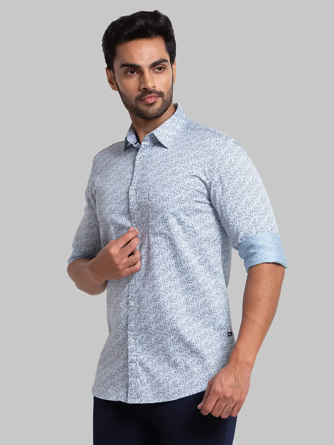 Men Blue Slim Fit Print Cotton Full Sleeve Shirts - Image 2