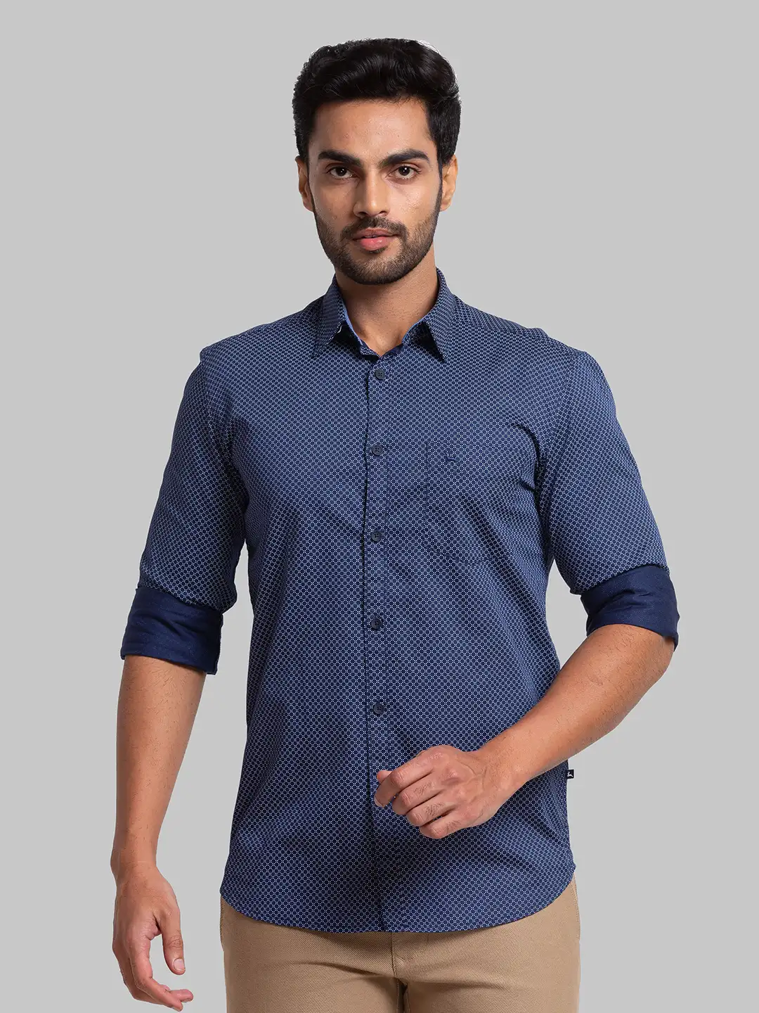 Men Blue Slim Fit Print Cotton Full Sleeve Shirts