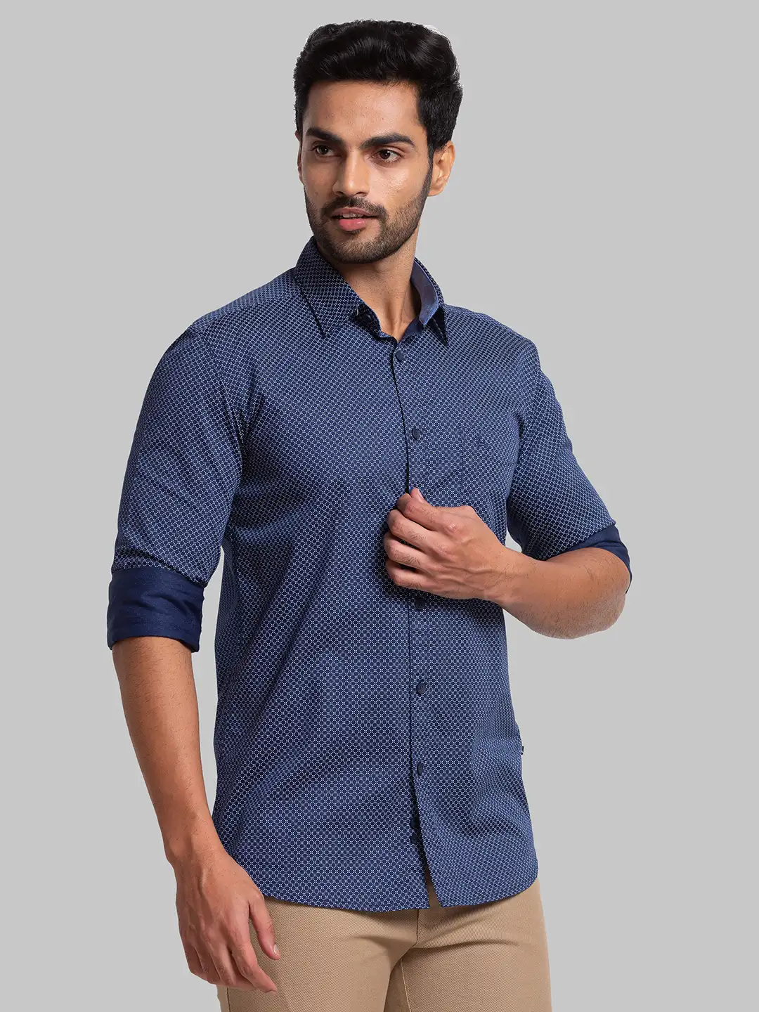 Men Blue Slim Fit Print Cotton Full Sleeve Shirts - Image 3