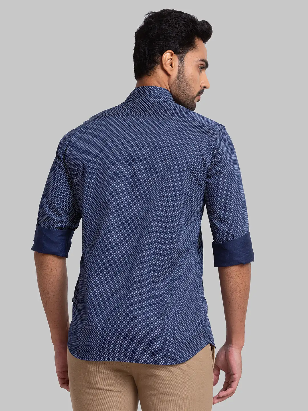 Men Blue Slim Fit Print Cotton Full Sleeve Shirts - Image 4