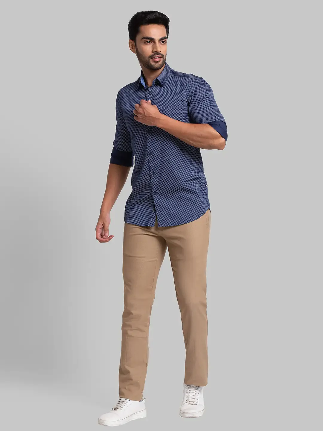 Men Blue Slim Fit Print Cotton Full Sleeve Shirts - Image 5