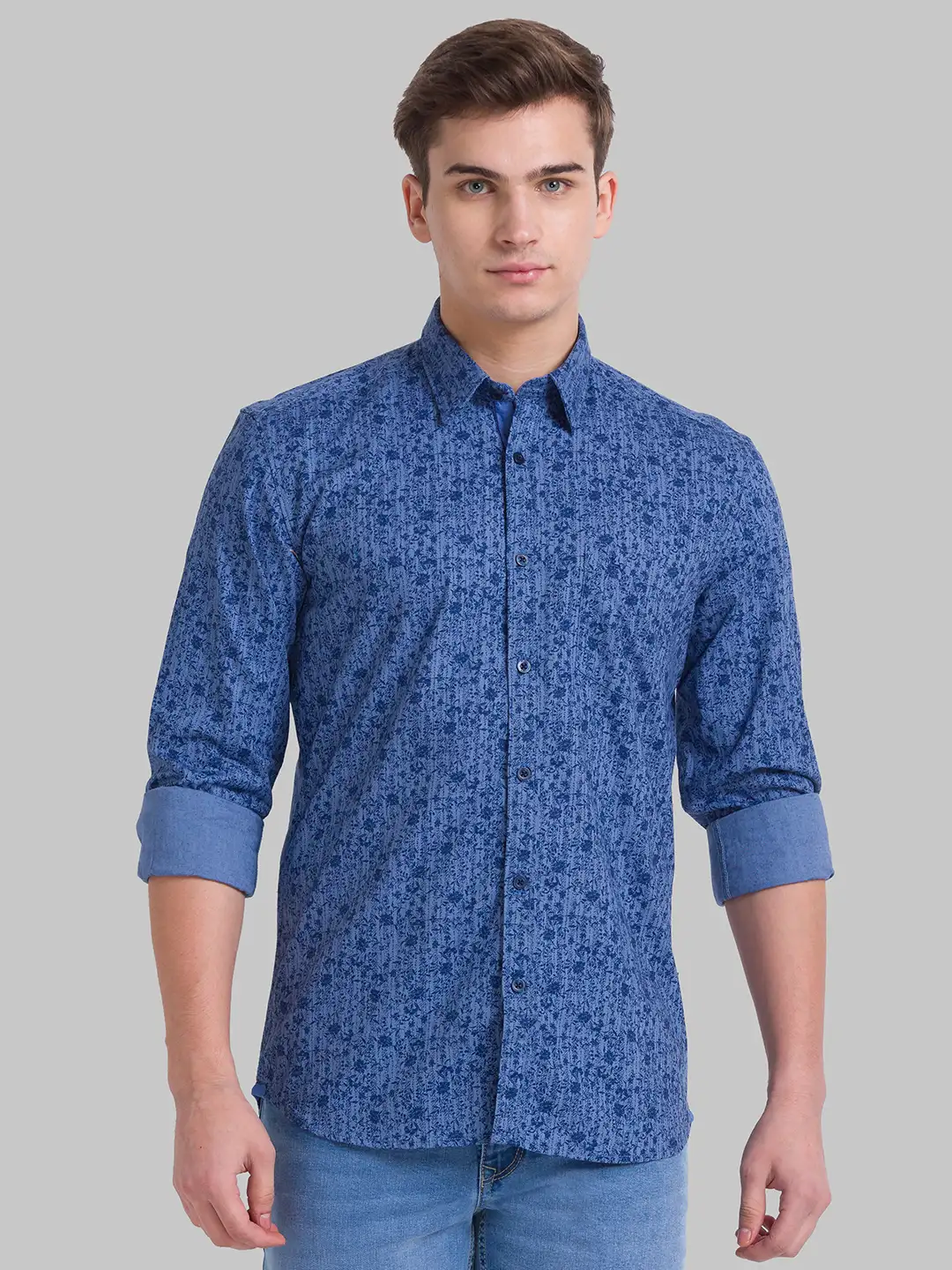 Men Blue Slim Fit Print Cotton Full Sleeve Shirts