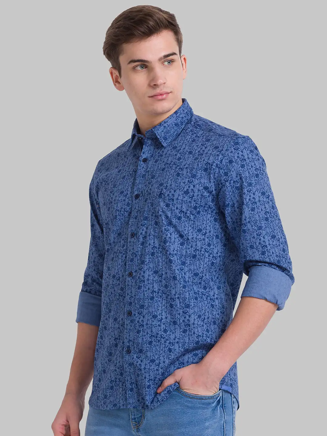 Men Blue Slim Fit Print Cotton Full Sleeve Shirts - Image 3