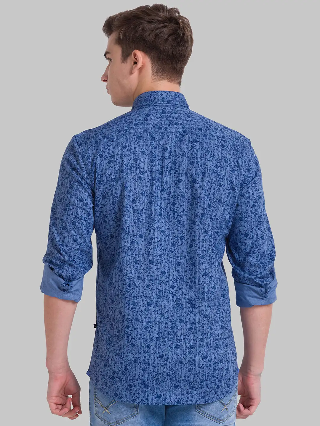 Men Blue Slim Fit Print Cotton Full Sleeve Shirts - Image 4