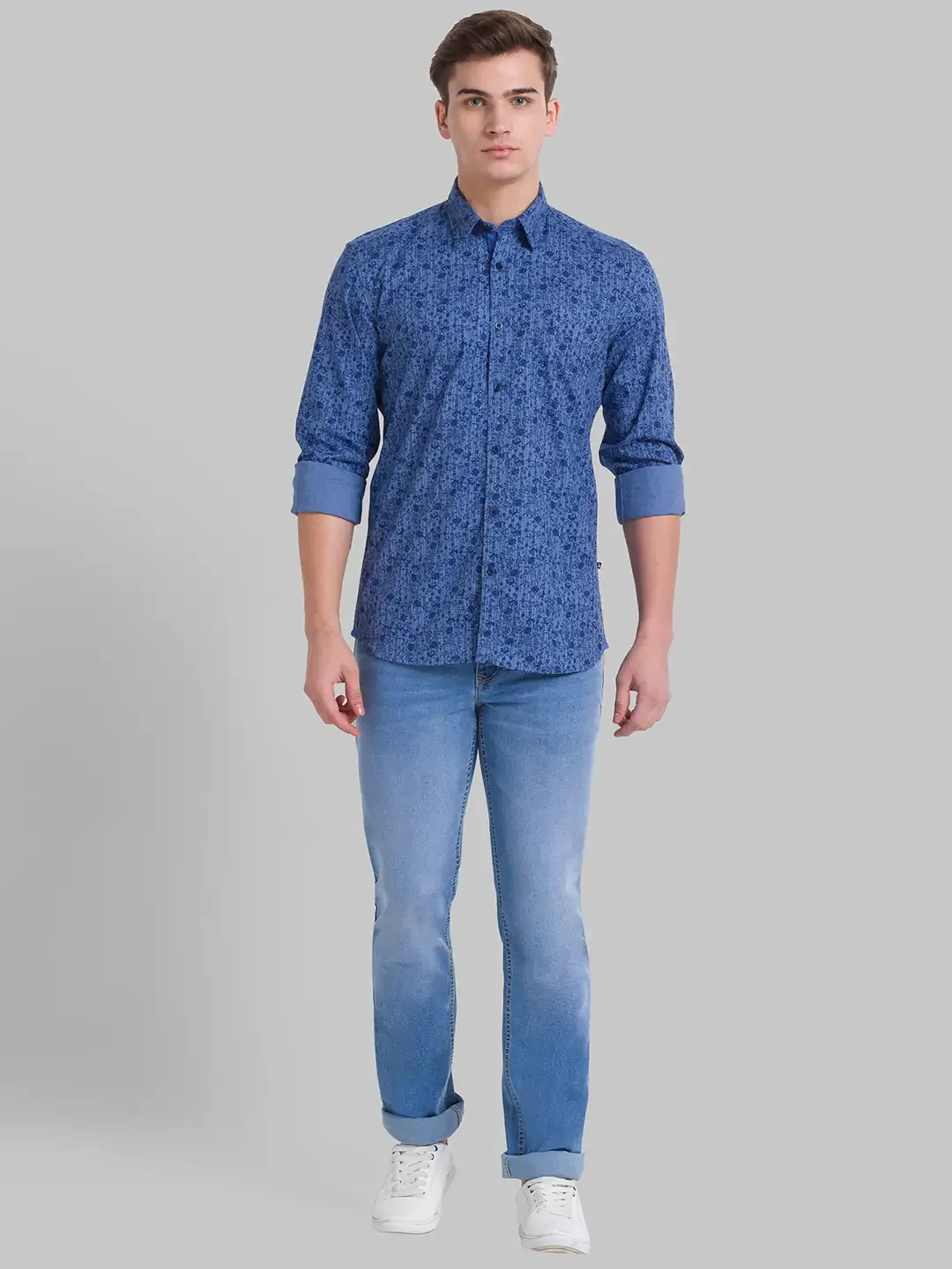 Men Blue Slim Fit Print Cotton Full Sleeve Shirts - Image 5
