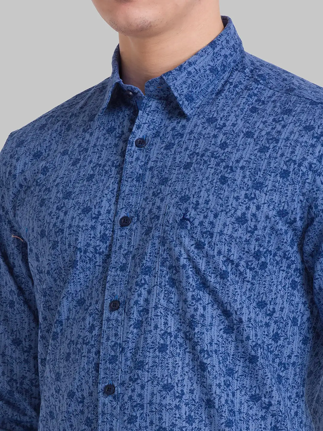 Men Blue Slim Fit Print Cotton Full Sleeve Shirts - Image 6