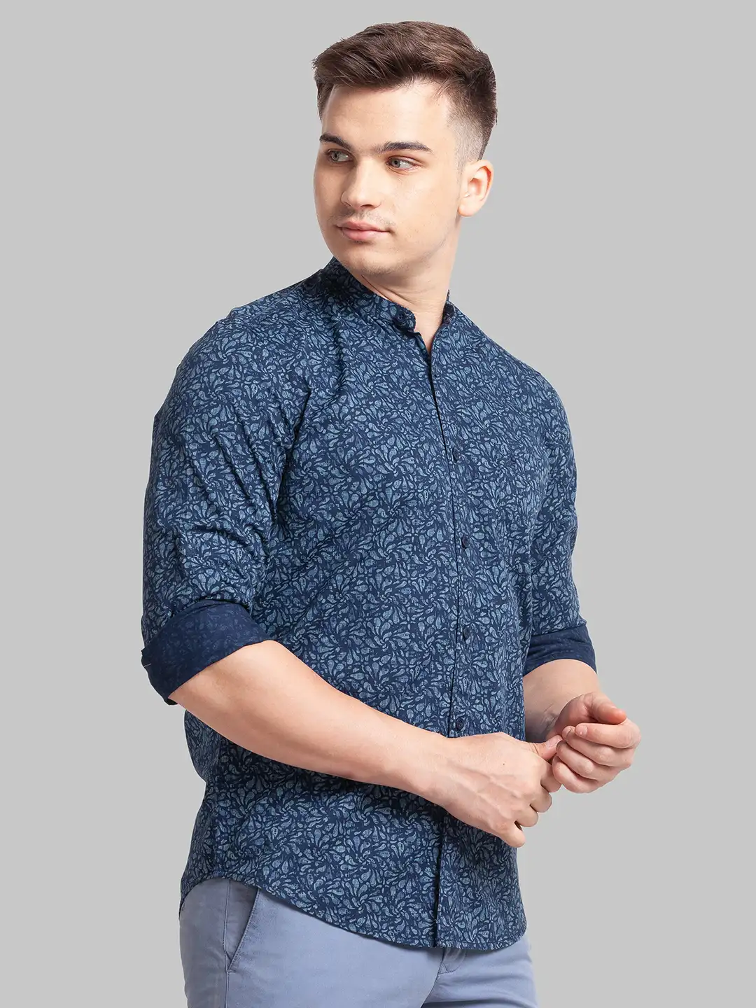 Men Blue Slim Fit Print Cotton Full Sleeve Shirts - Image 2