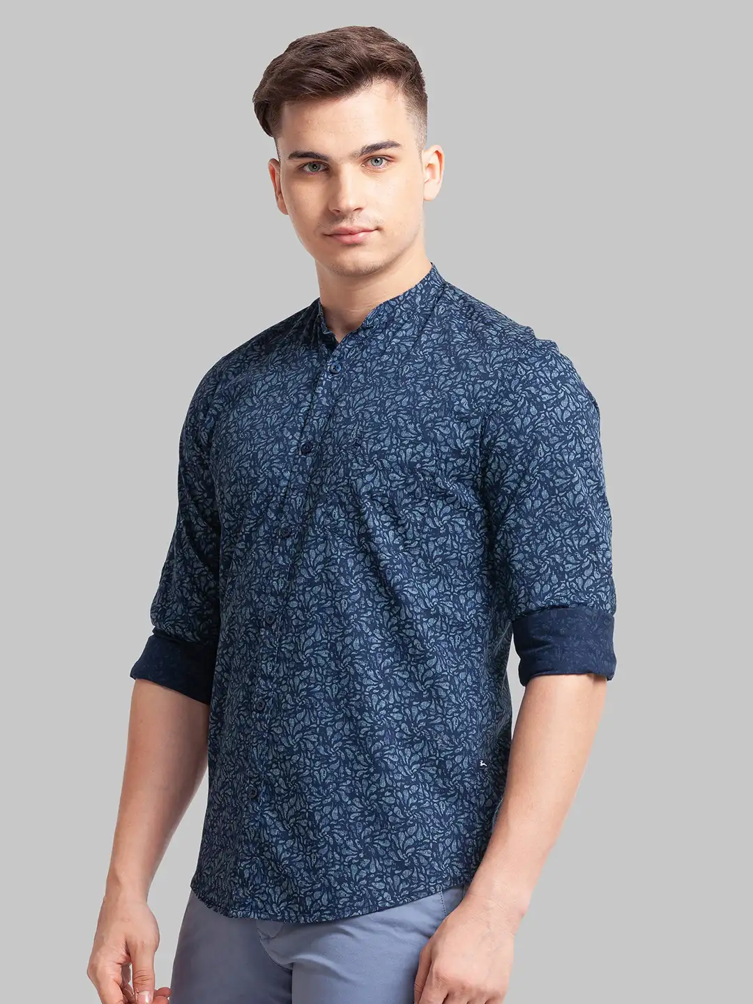 Men Blue Slim Fit Print Cotton Full Sleeve Shirts - Image 3