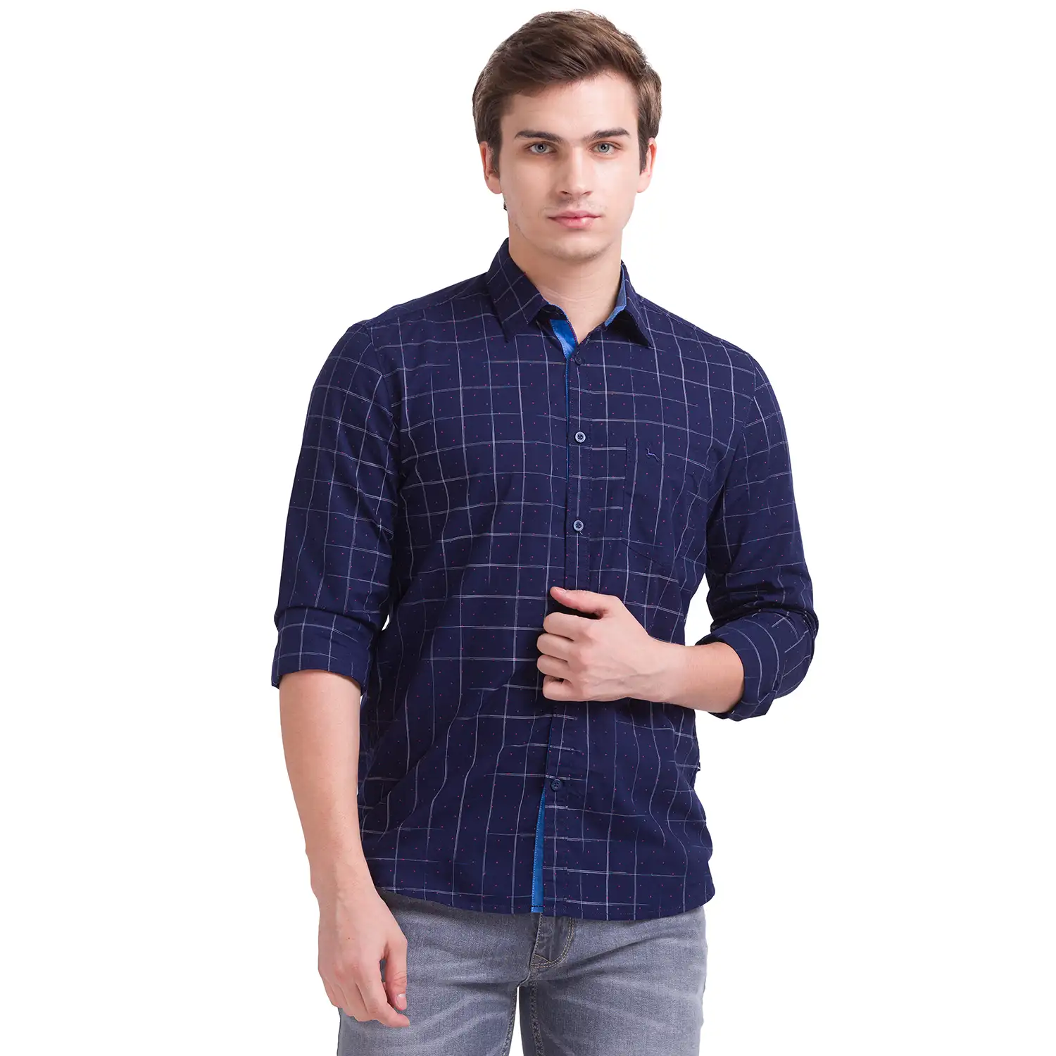 Men Blue Slim Fit Print Cotton Full Sleeve Shirts