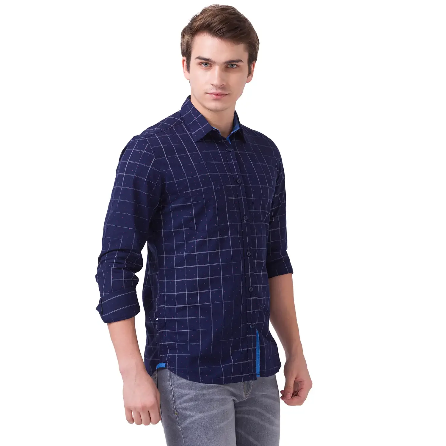 Men Blue Slim Fit Print Cotton Full Sleeve Shirts - Image 2