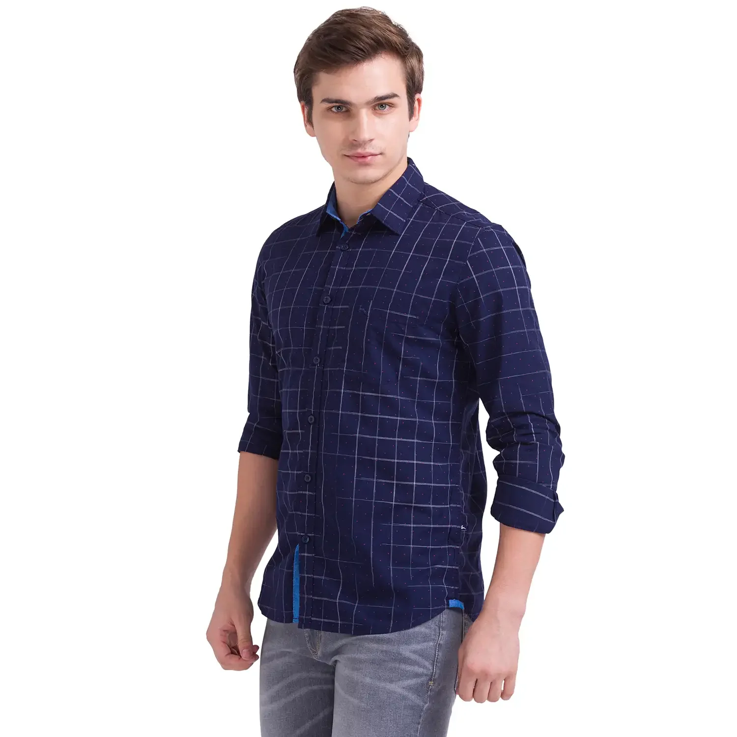 Men Blue Slim Fit Print Cotton Full Sleeve Shirts - Image 3
