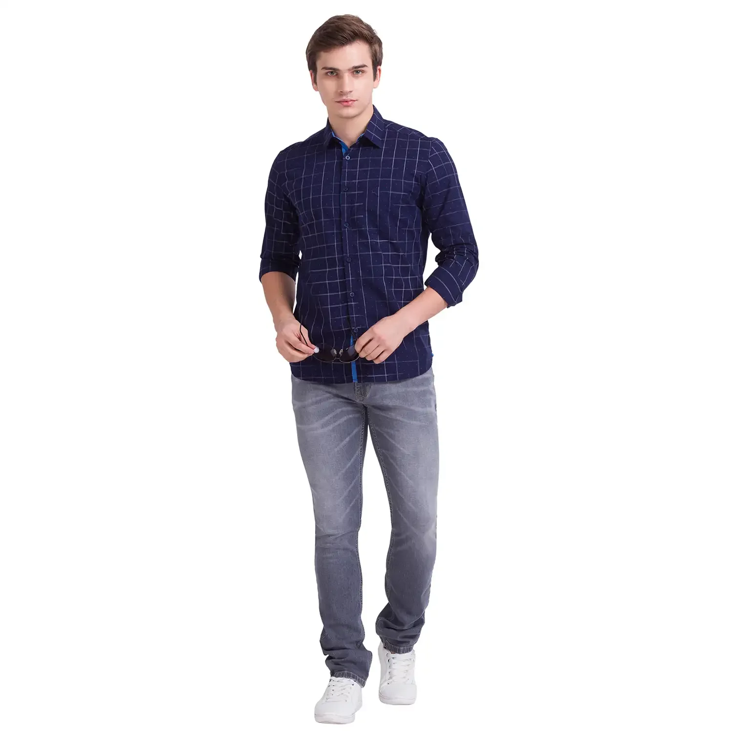 Men Blue Slim Fit Print Cotton Full Sleeve Shirts - Image 5