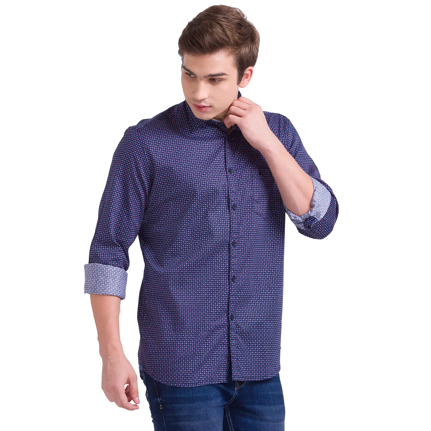 Men Blue Slim Fit Print Cotton Full Sleeve Shirts - Image 2