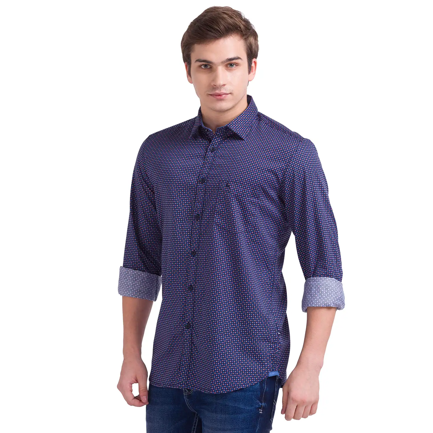 Men Blue Slim Fit Print Cotton Full Sleeve Shirts - Image 3