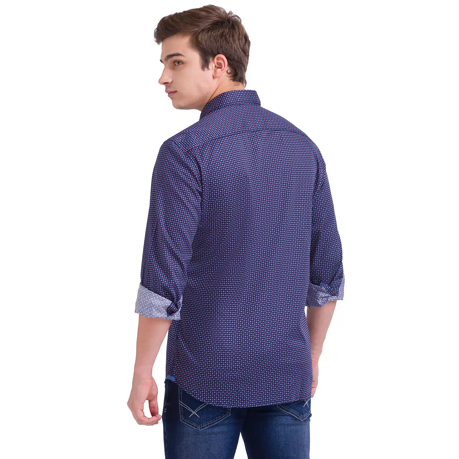 Men Blue Slim Fit Print Cotton Full Sleeve Shirts - Image 4