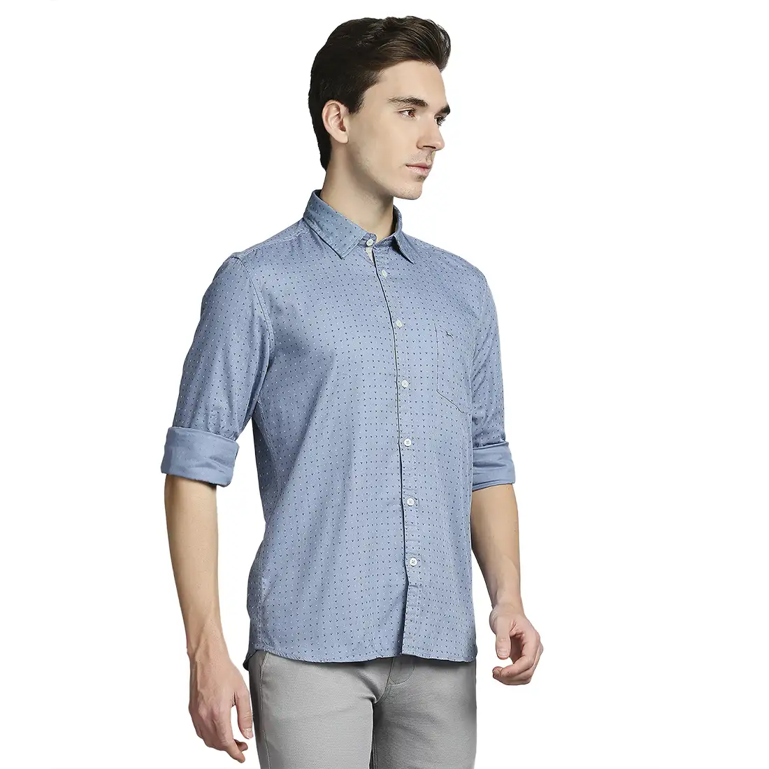 Men Blue Slim Fit Print Cotton Full Sleeve Shirts - Image 2