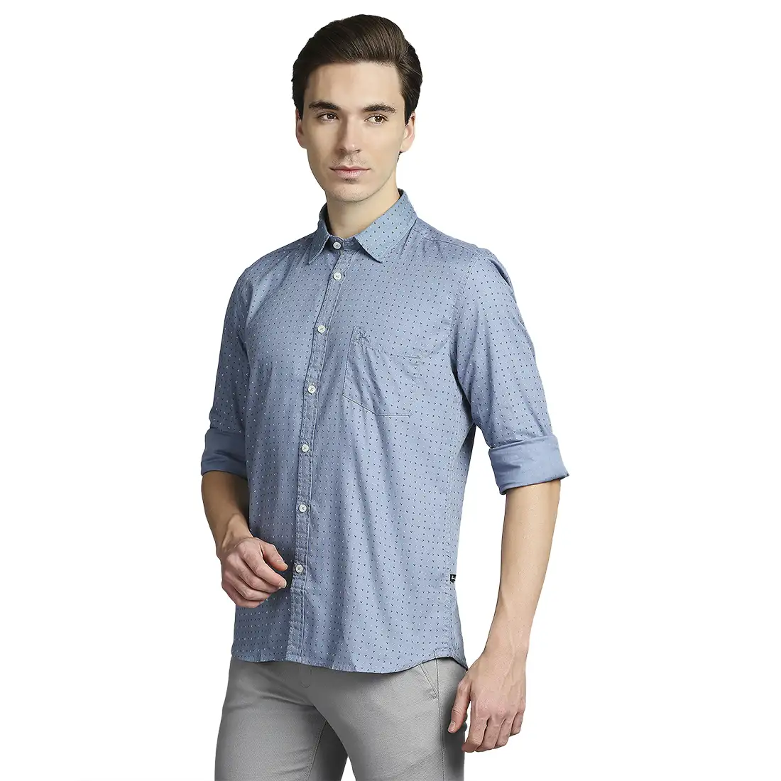 Men Blue Slim Fit Print Cotton Full Sleeve Shirts - Image 3