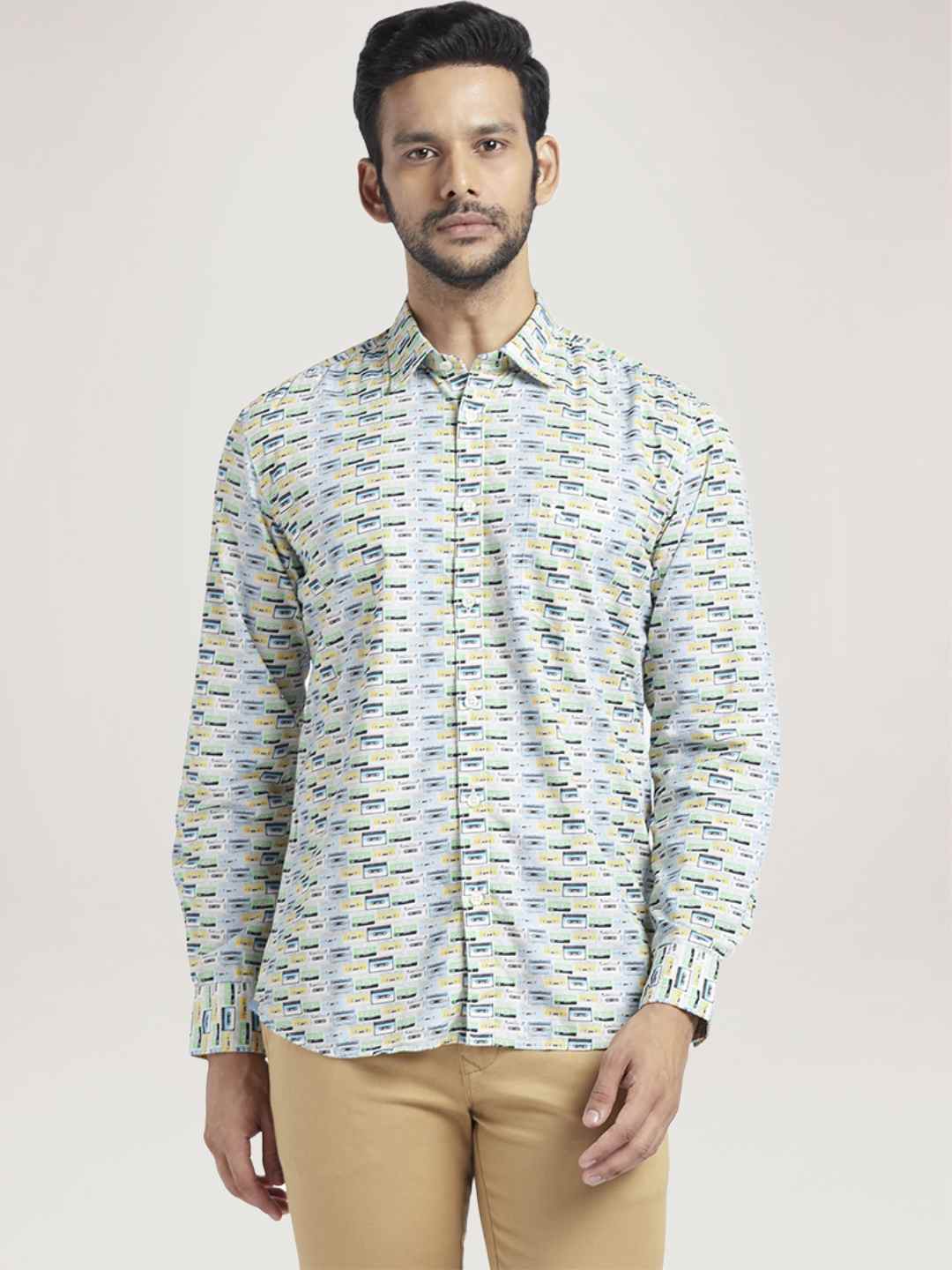 Men Blue Slim Fit Print Cotton Full Sleeve Shirts