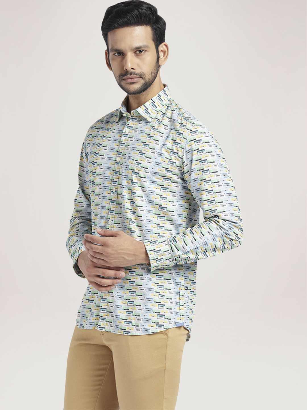 Men Blue Slim Fit Print Cotton Full Sleeve Shirts - Image 2