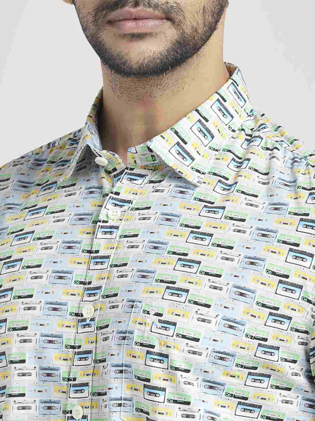 Men Blue Slim Fit Print Cotton Full Sleeve Shirts - Image 6