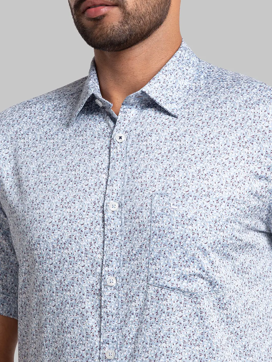 Men Blue Slim Fit Print Cotton Half Sleeve Shirts - Image 6