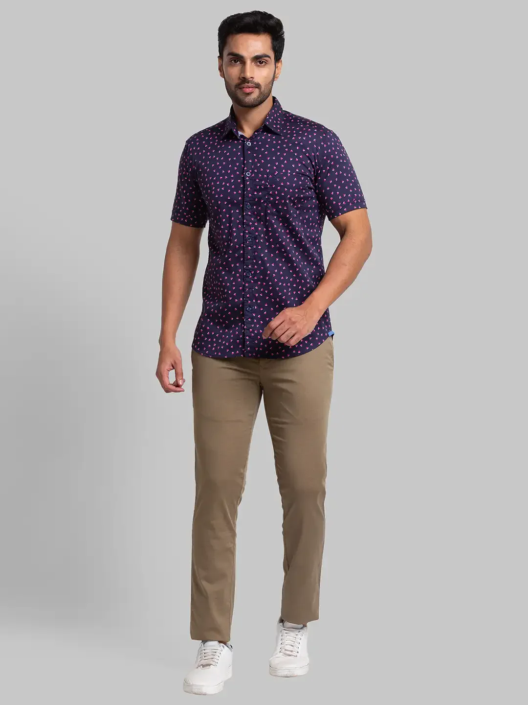 Men Blue Slim Fit Print Cotton Half Sleeve Shirts - Image 5