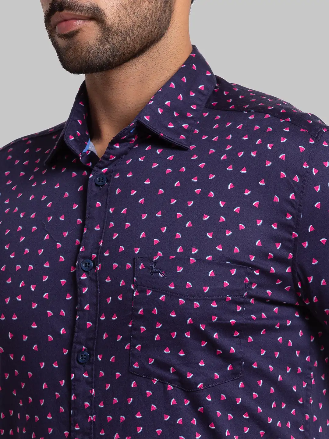 Men Blue Slim Fit Print Cotton Half Sleeve Shirts - Image 6