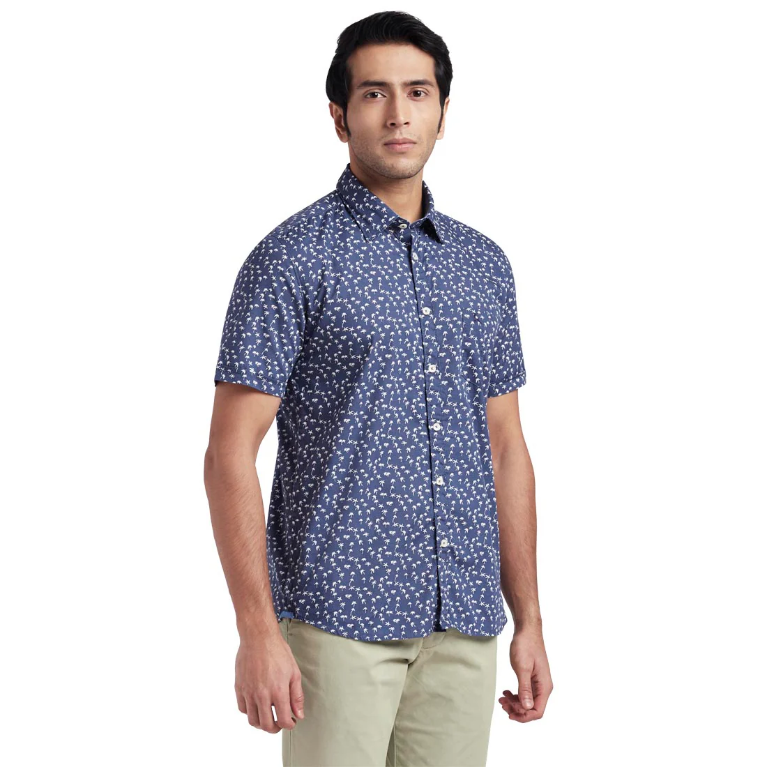 Men Blue Slim Fit Print Cotton Half Sleeve Shirts - Image 2