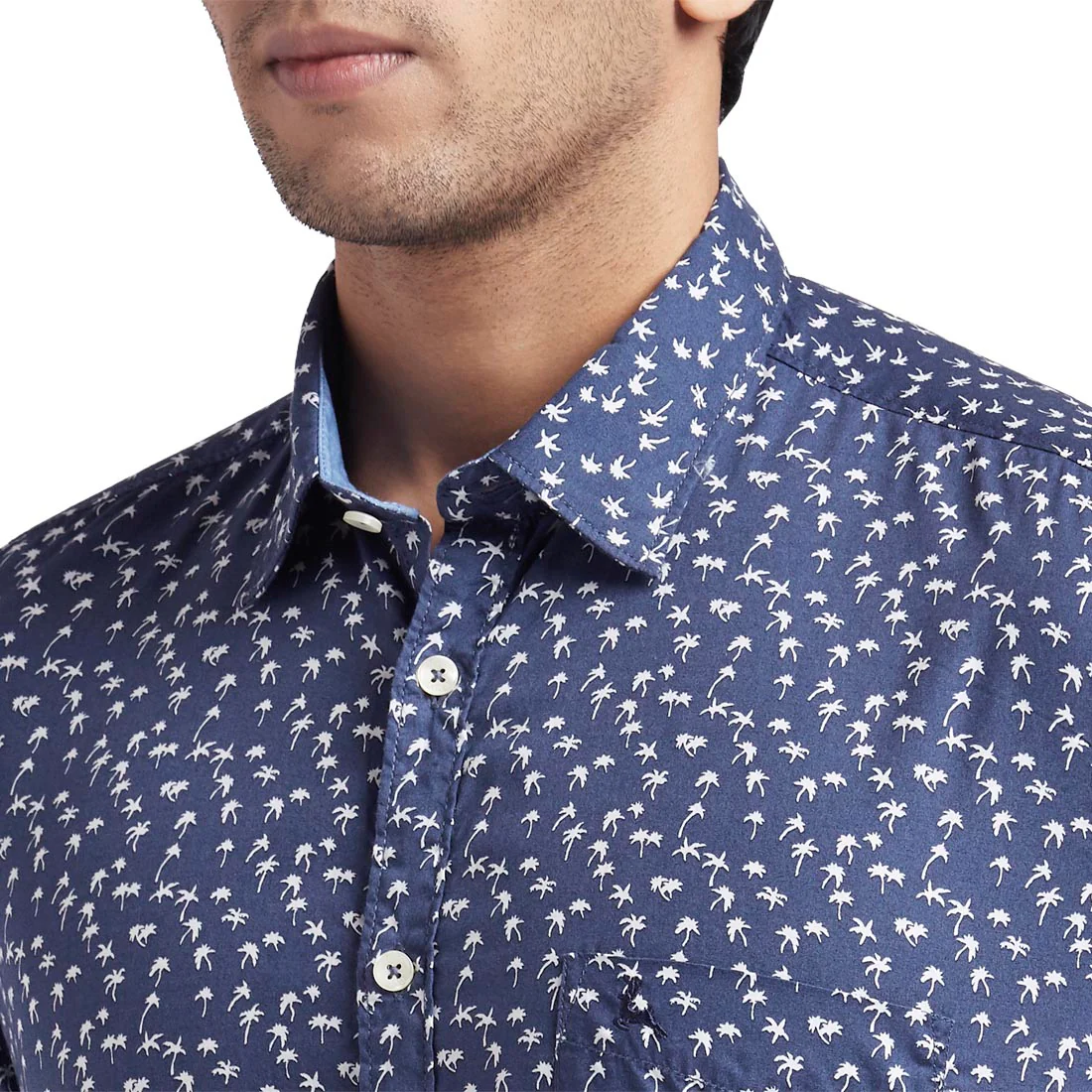 Men Blue Slim Fit Print Cotton Half Sleeve Shirts - Image 6