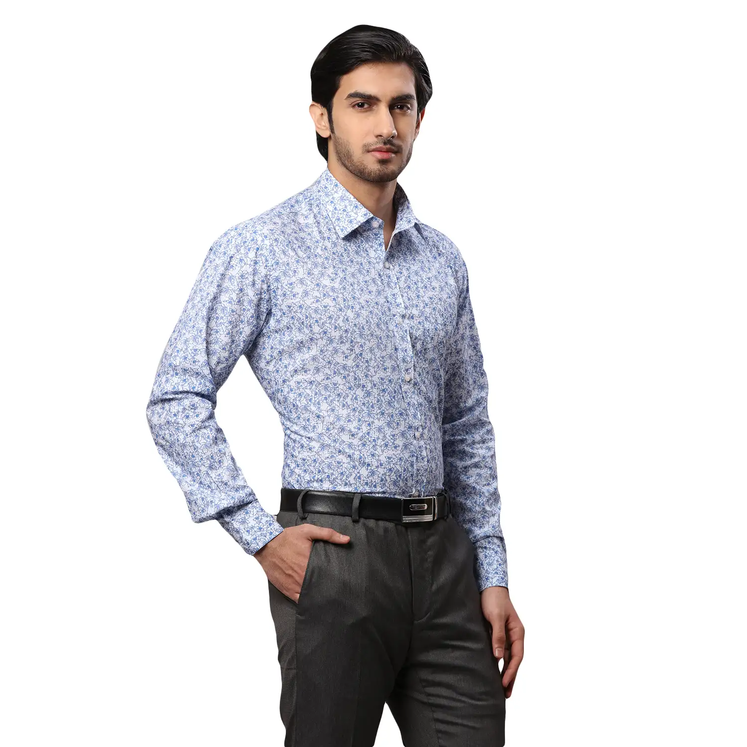 Men Blue Slim Fit Print Cotton Half Sleeve Shirts - Image 2